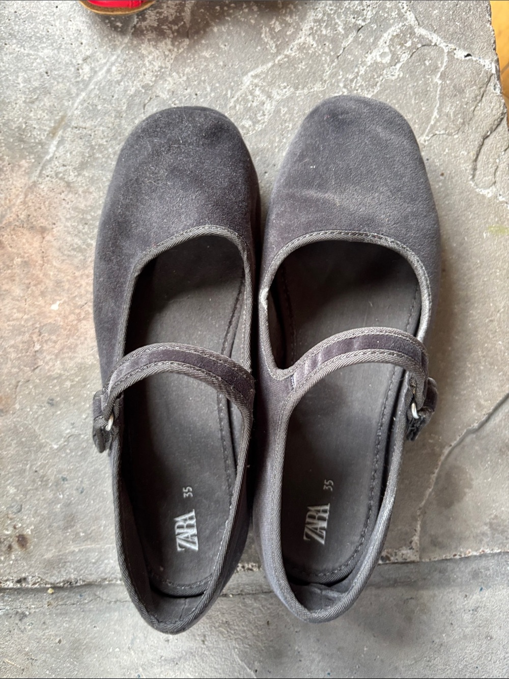 Zara Gray Suede Mary Jane Flats